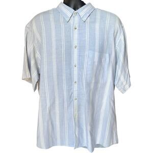 Vintage Blue White Stripe Short Sleeve Button Up Shirt XL USA Made 90s